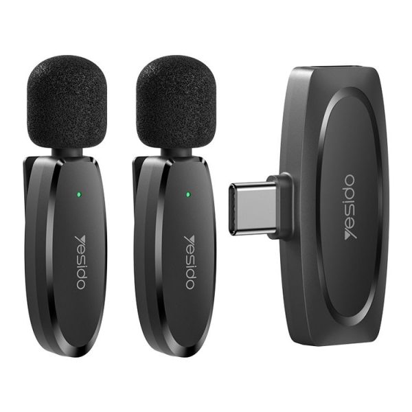 YESIDO KR13 Dual Low-latency Wireless Lavalier Microphone with Type-C Receiver (Black)