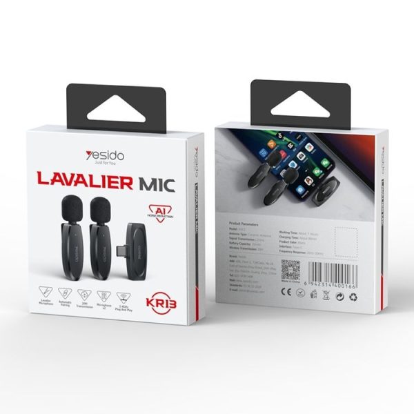 YESIDO KR13 Dual Low-latency Wireless Lavalier Microphone with Type-C Receiver (Black) - Image 12
