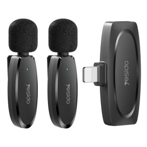 YESIDO KR14 Dual Transmitter Low-latency Wireless Lavalier Microphone with 8 Pin Receiver (Black)