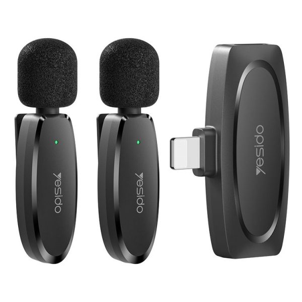 YESIDO KR14 Dual Transmitter Low-latency Wireless Lavalier Microphone with 8 Pin Receiver (Black)