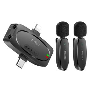 YESIDO KR15 Dual Low-latency Wireless Lavalier Microphone with 3 in 1 Receiver (Black)