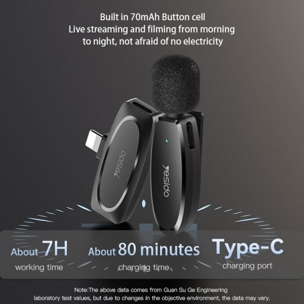 YESIDO KR15 Dual Low-latency Wireless Lavalier Microphone with 3 in 1 Receiver (Black) - Image 11