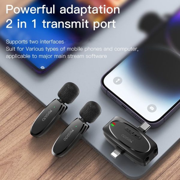 YESIDO KR15 Dual Low-latency Wireless Lavalier Microphone with 3 in 1 Receiver (Black) - Image 12