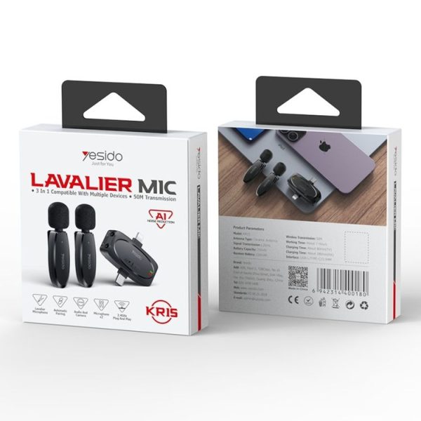 YESIDO KR15 Dual Low-latency Wireless Lavalier Microphone with 3 in 1 Receiver (Black) - Image 13