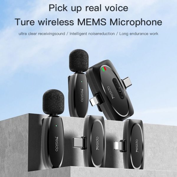 YESIDO KR15 Dual Low-latency Wireless Lavalier Microphone with 3 in 1 Receiver (Black) - Image 2