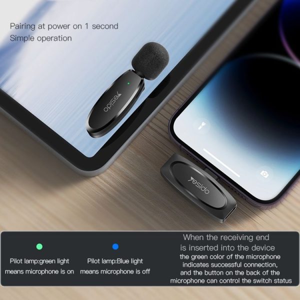 YESIDO KR15 Dual Low-latency Wireless Lavalier Microphone with 3 in 1 Receiver (Black) - Image 8