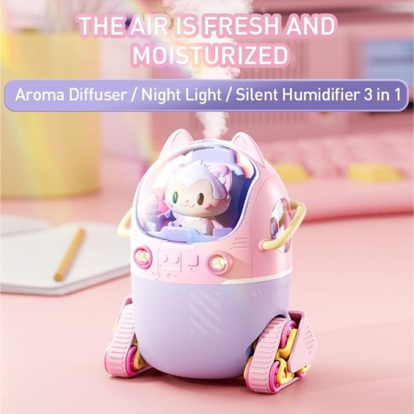 MJ066 220ML Portable Desktop Cute Cartoon Tank Car Air Humidifier with LED Lights, Model: Rechargeable (Pink) - Image 2