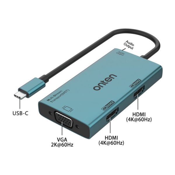 Onten M206 4K 60Hz 4 in 1 Type-C to Dual HDMI + VGA + 3.5mm Video Converter Adapter - Image 5