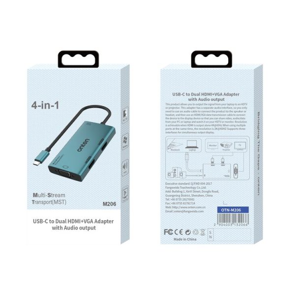 Onten M206 4K 60Hz 4 in 1 Type-C to Dual HDMI + VGA + 3.5mm Video Converter Adapter - Image 6
