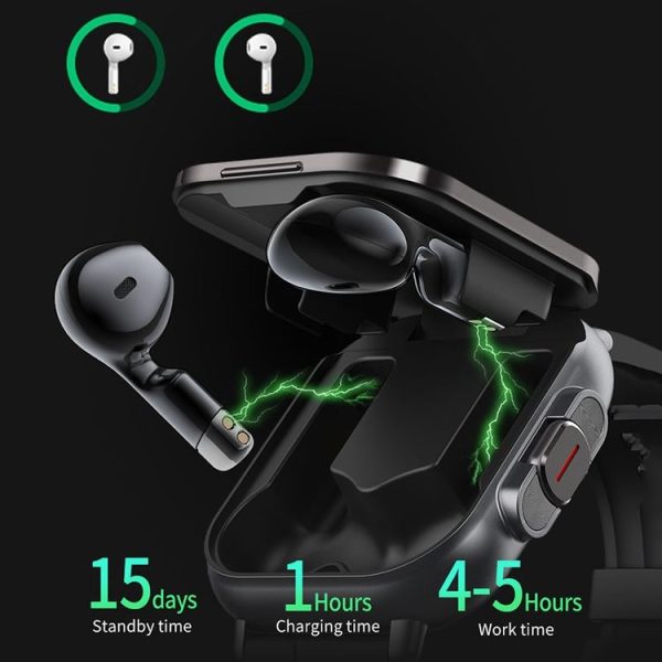 D8 2.01 inch 2 in 1 Bluetooth Earphone Silicone Band Smart Watch, Support Health Monitoring / NFC (Black) - Image 14