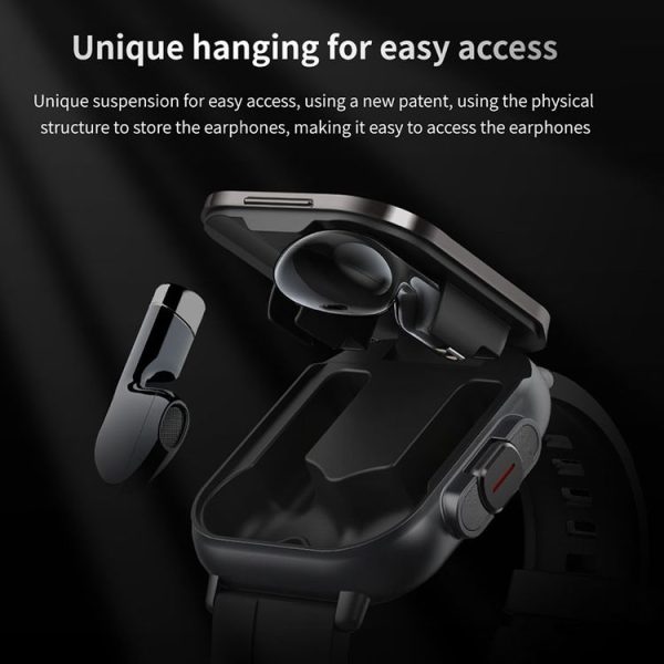 D8 2.01 inch 2 in 1 Bluetooth Earphone Silicone Band Smart Watch, Support Health Monitoring / NFC (Black) - Image 5