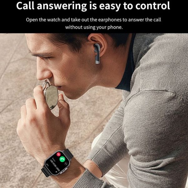 D8 2.01 inch 2 in 1 Bluetooth Earphone Silicone Band Smart Watch, Support Health Monitoring / NFC (Black) - Image 9