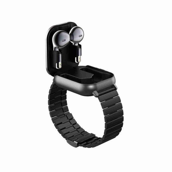 D8 2.01 inch 2 in 1 Bluetooth Earphone Steel Band Smart Watch, Support Health Monitoring / NFC (Black) - Image 2