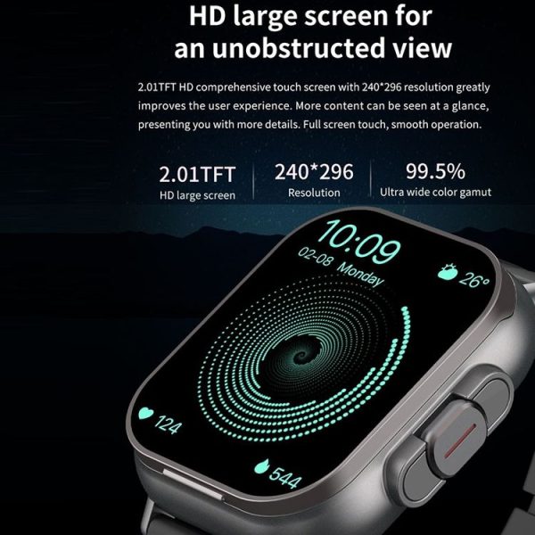 D8 2.01 inch 2 in 1 Bluetooth Earphone Steel Band Smart Watch, Support Health Monitoring / NFC (Black) - Image 4