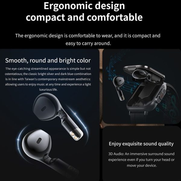 D8 2.01 inch 2 in 1 Bluetooth Earphone Steel Band Smart Watch, Support Health Monitoring / NFC (Black) - Image 8
