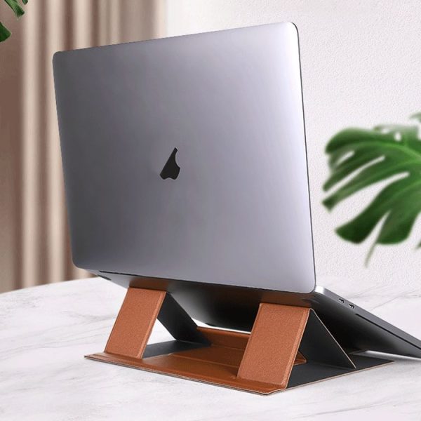 Magnetic PU Leather Tablet Laptop Folding Holder (Brown) - Image 8