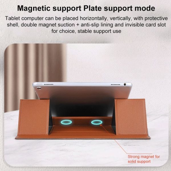 Magnetic PU Leather Tablet Laptop Folding Holder (Brown) - Image 9