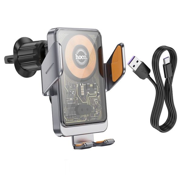 Hoco HW7 Transparent Discovery Edition Air Outlet Infrared Wireless Fast Charging Car Holder (Tarnish) - Image 4