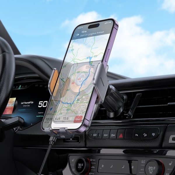 Hoco HW7 Transparent Discovery Edition Air Outlet Infrared Wireless Fast Charging Car Holder (Tarnish) - Image 5