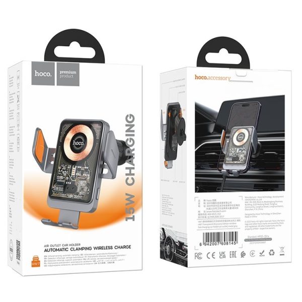 Hoco HW7 Transparent Discovery Edition Air Outlet Infrared Wireless Fast Charging Car Holder (Tarnish) - Image 6