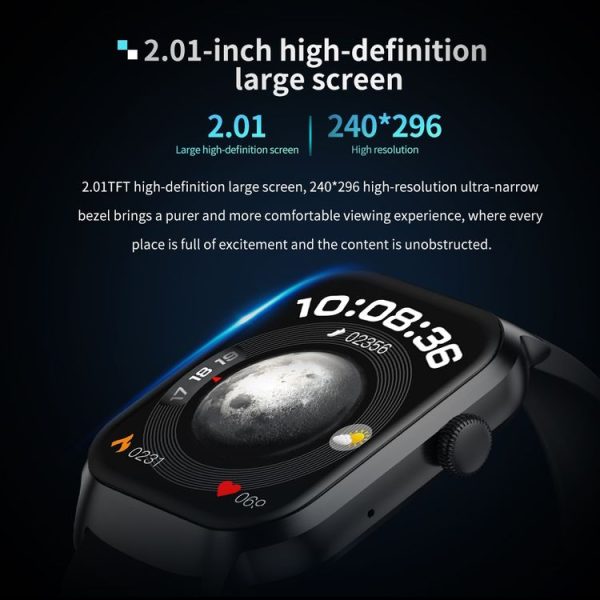 2.01 inch Silicone Strap Bluetooth Call Smart Watch Support Heart Rate Monitoring / Non-invasive Blood Sugar (Black) - Image 5