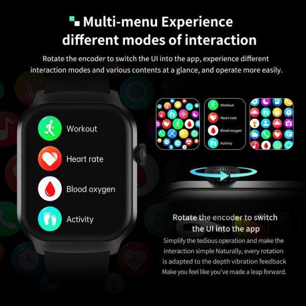 2.01 inch Silicone Strap Bluetooth Call Smart Watch Support Heart Rate Monitoring / Non-invasive Blood Sugar (Black) - Image 6