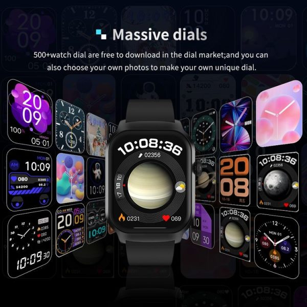 2.01 inch Silicone Strap Bluetooth Call Smart Watch Support Heart Rate Monitoring / Non-invasive Blood Sugar (Black) - Image 7
