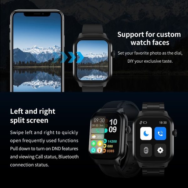 2.01 inch Silicone Strap Bluetooth Call Smart Watch Support Heart Rate Monitoring / Non-invasive Blood Sugar (Black) - Image 8