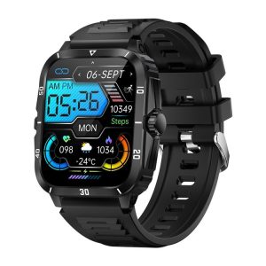 KT71 1.96 inch HD Square Screen Rugged Smart Watch Supports Bluetooth Calls / Sleep Monitoring / Blood Oxygen Monitoring (Black + Silver)
