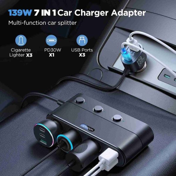 JOYROOM JR-CCL01 139W 7 in 1 Cigarette Lighter Splitter Car Charger (Black) - Image 3