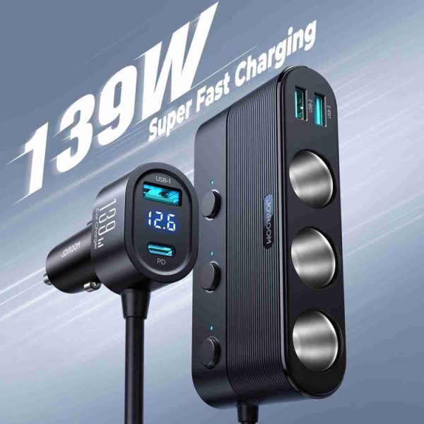 JOYROOM JR-CCL01 139W 7 in 1 Cigarette Lighter Splitter Car Charger (Black) - Image 4