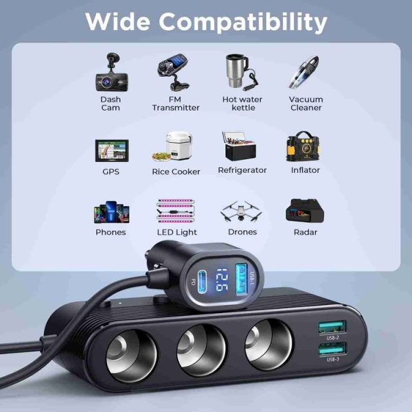 JOYROOM JR-CCL01 139W 7 in 1 Cigarette Lighter Splitter Car Charger (Black) - Image 6