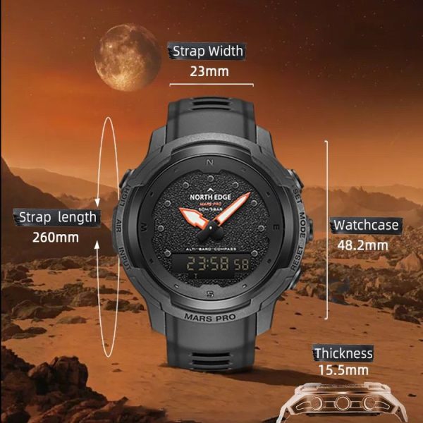 NORTH EDGE MarsPro Carbon Fiber Outdoor Sports Multifunctional Electronic Watch (Black) - Image 4
