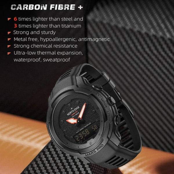 NORTH EDGE MarsPro Carbon Fiber Outdoor Sports Multifunctional Electronic Watch (Black) - Image 8