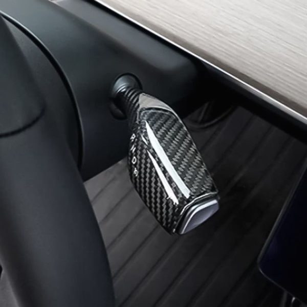 Tesla Model 3 / Y 2pcs / Set Car Turn Signal Lever Carbon Fiber Pattern Protective Cover (Bright Black)