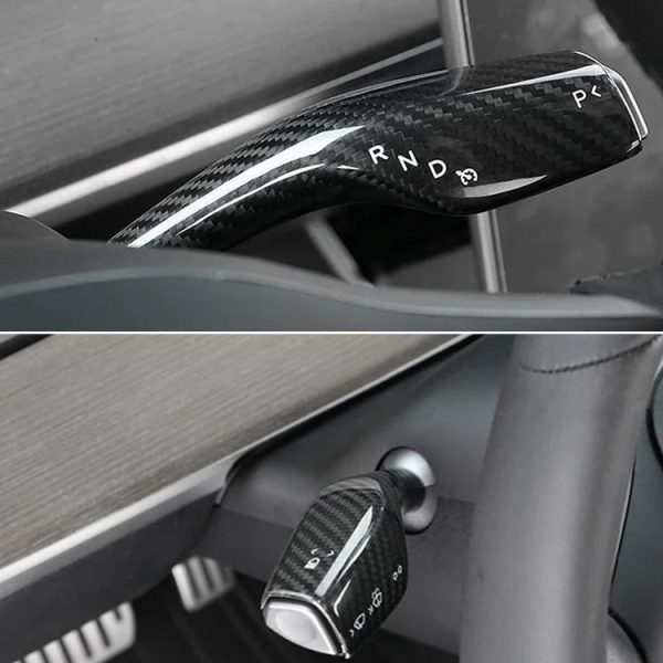Tesla Model 3 / Y 2pcs / Set Car Turn Signal Lever Carbon Fiber Pattern Protective Cover (Bright Black) - Image 4