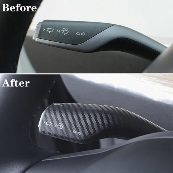 Tesla Model 3 / Y 2pcs / Set Car Turn Signal Lever Carbon Fiber Pattern Protective Cover (Bright Black) - Image 6