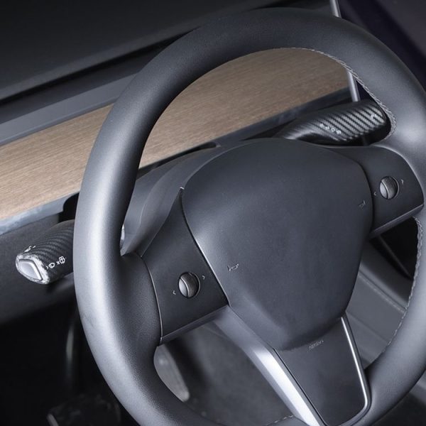 Tesla Model 3 / Y 2pcs / Set Car Turn Signal Lever Carbon Fiber Pattern Protective Cover (Bright Black) - Image 7