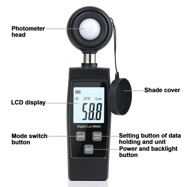 RZ851 Digital Light Meter, Range: 0-200, 000 Lux (Black) - Image 2