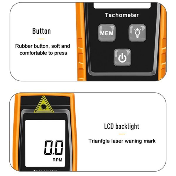RZ835 Digital Tachometer, Range: 2.5-99999RPM (Orange) - Image 4