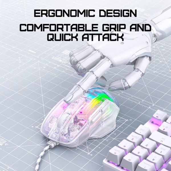 ONIKUMA CW923 RGB Lighting Wired Mouse (Transparent) - Image 7