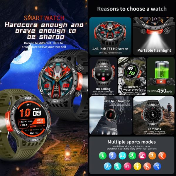 HT22 1.46 inch Smart Sport Watch, Support Bluetooth Call / Sleep / Heart Rate / Blood Pressure Health Monitor (Orange) - Image 5