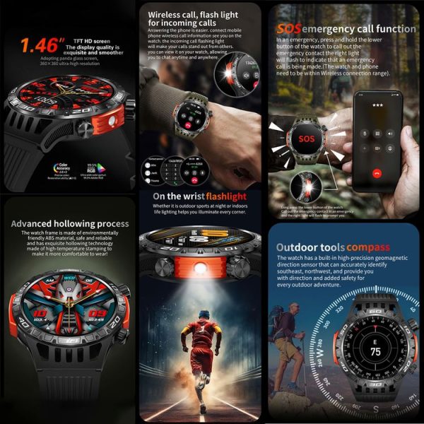 HT22 1.46 inch Smart Sport Watch, Support Bluetooth Call / Sleep / Heart Rate / Blood Pressure Health Monitor (Orange) - Image 6