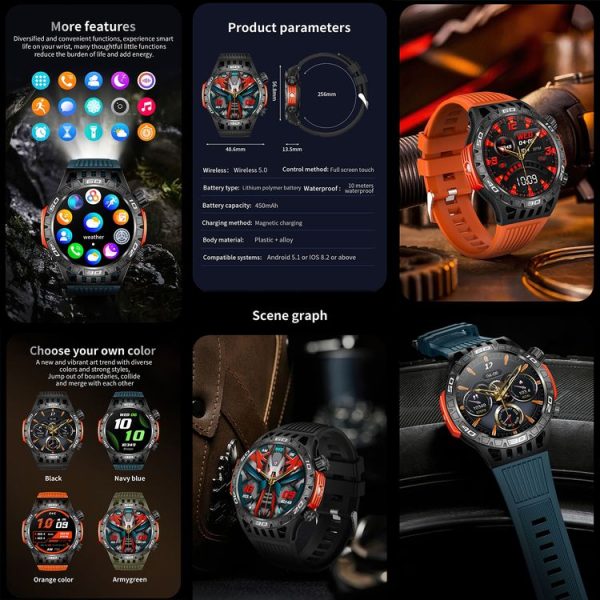 HT22 1.46 inch Smart Sport Watch, Support Bluetooth Call / Sleep / Heart Rate / Blood Pressure Health Monitor (Orange) - Image 8