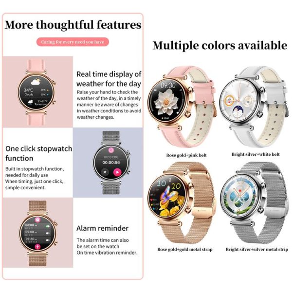 T86 Woman Health 1.27 inch Smart Watch, BT Call / Physiological Cycle / Heart Rate / Blood Pressure / Blood Glucose / SOS (Rose Gold Pink Leather) - Image 10
