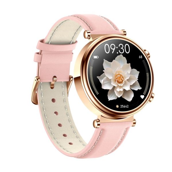 T86 Woman Health 1.27 inch Smart Watch, BT Call / Physiological Cycle / Heart Rate / Blood Pressure / Blood Glucose / SOS (Rose Gold Pink Leather) - Image 2