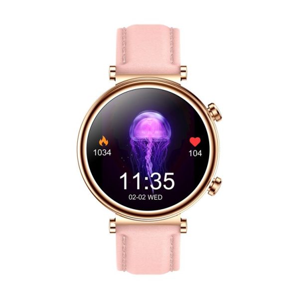 T86 Woman Health 1.27 inch Smart Watch, BT Call / Physiological Cycle / Heart Rate / Blood Pressure / Blood Glucose / SOS (Rose Gold Pink Leather) - Image 3