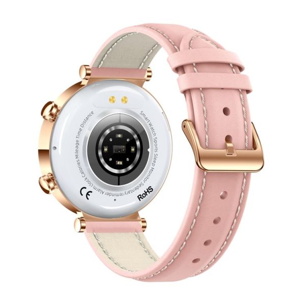T86 Woman Health 1.27 inch Smart Watch, BT Call / Physiological Cycle / Heart Rate / Blood Pressure / Blood Glucose / SOS (Rose Gold Pink Leather) - Image 4