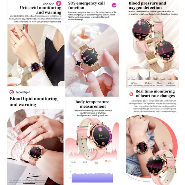 T86 Woman Health 1.27 inch Smart Watch, BT Call / Physiological Cycle / Heart Rate / Blood Pressure / Blood Glucose / SOS (Rose Gold Pink Leather) - Image 7