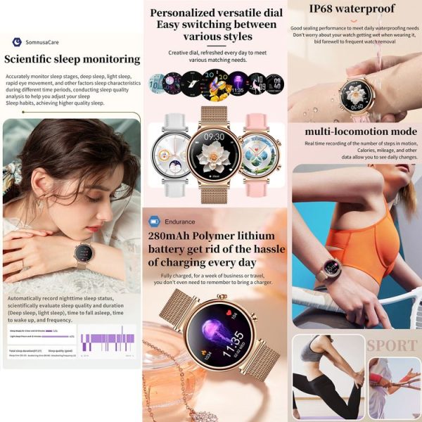 T86 Woman Health 1.27 inch Smart Watch, BT Call / Physiological Cycle / Heart Rate / Blood Pressure / Blood Glucose / SOS (Rose Gold Pink Leather) - Image 8